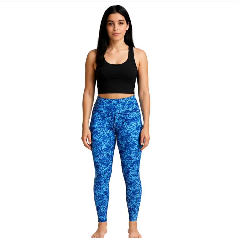 Fabletics Leggings Silver Metallic Swirls Full Length Extra Long Leg Compression
